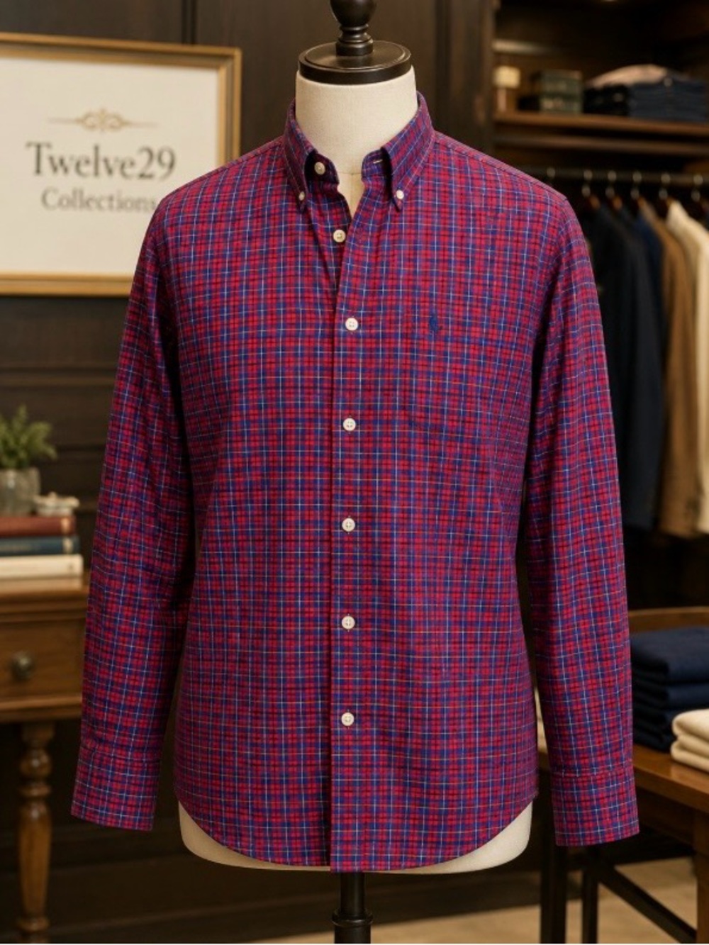 Jack Wills Mens Shirt Medium Plaid Red Blue Button Down Cotton Long Sleeve Logo